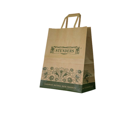 kupować Drukowane torby na lunch z brązowego papieru pakowego z płaskim uchwytem na papier Dostawca online manufacture