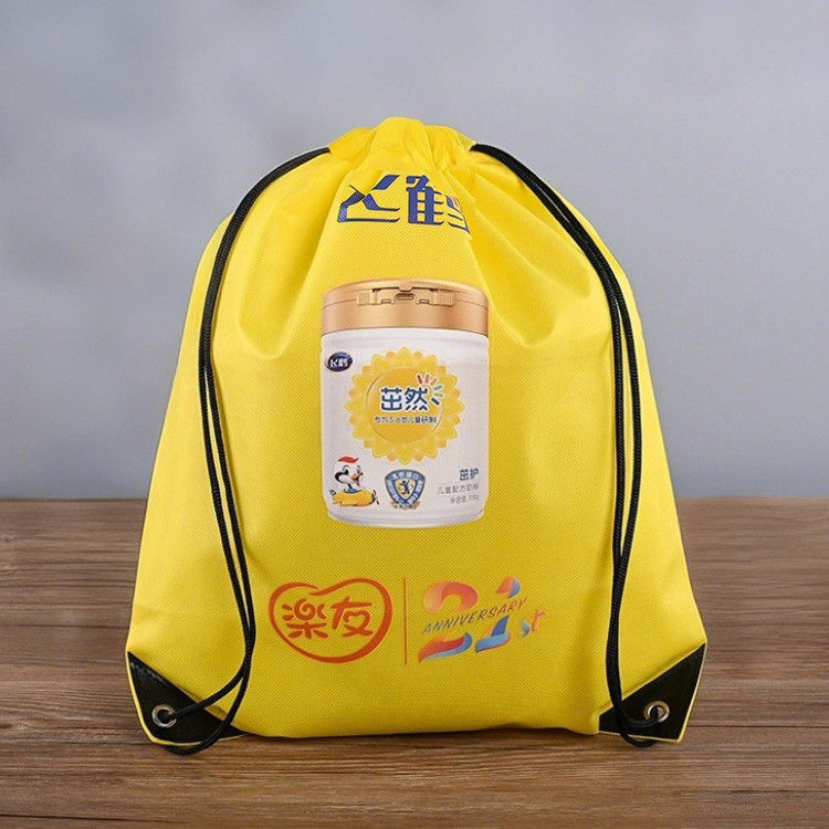 Printed Non Woven Branded Drawstring Bag Black Drawstring Backpack Gift Bags For Events
